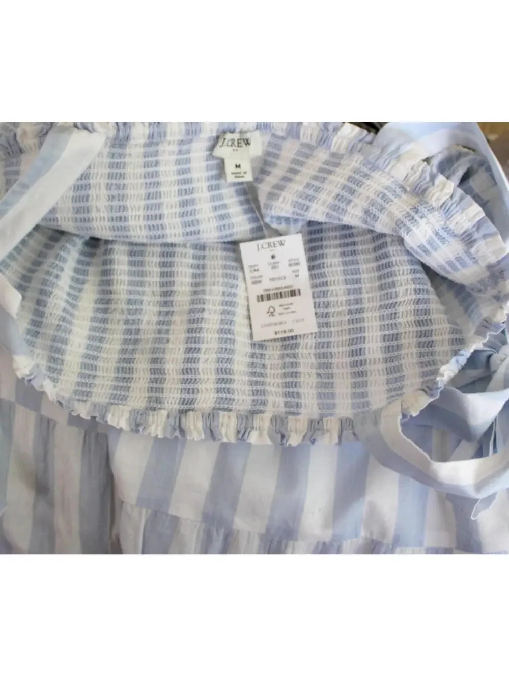 NWT J. Crew Factory tie shoulder striped smock dress Blue Sz M - Picture 2 of 7